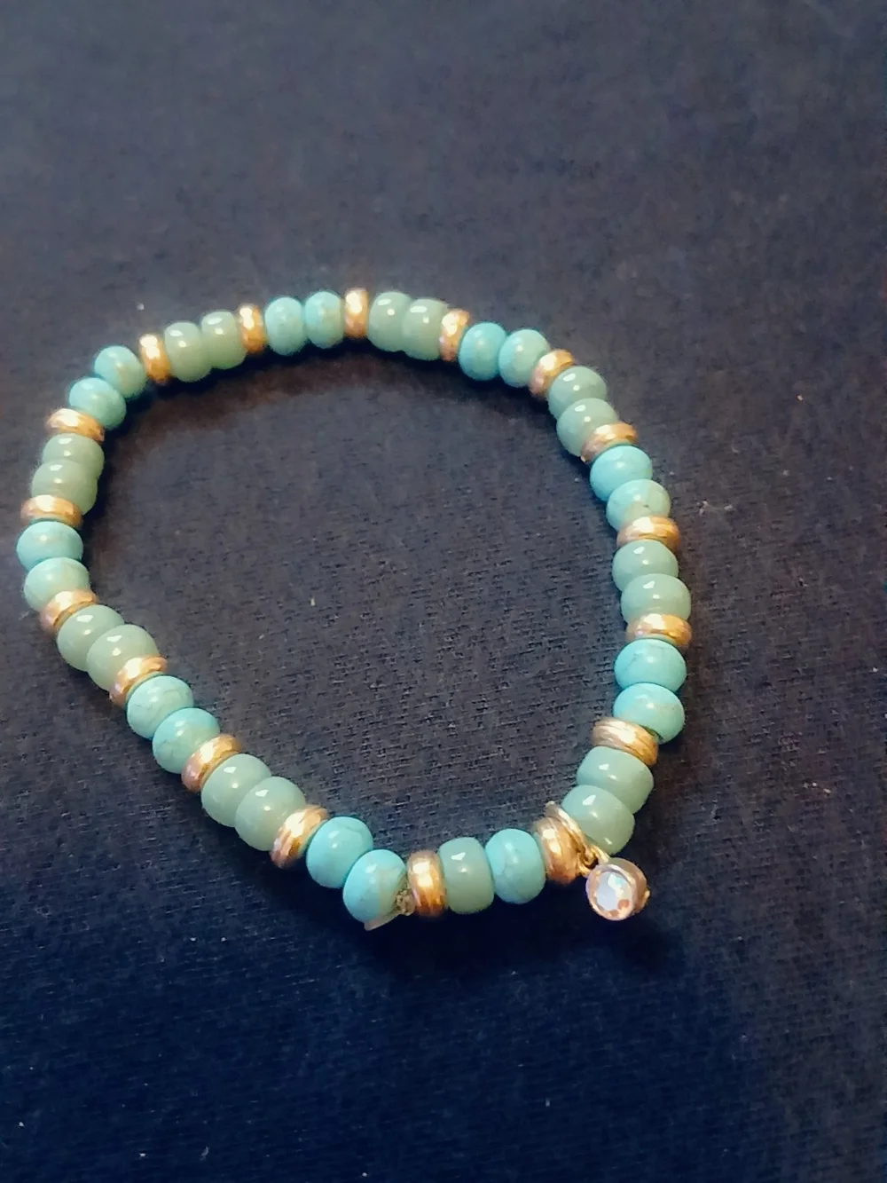 Turquoise Beaded Stretch Bracelet with Gold Accents